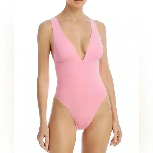 L*Space Katness One Piece Swimsuit Pink Size M NWT Plunge Cut - Picture 1 of 5
